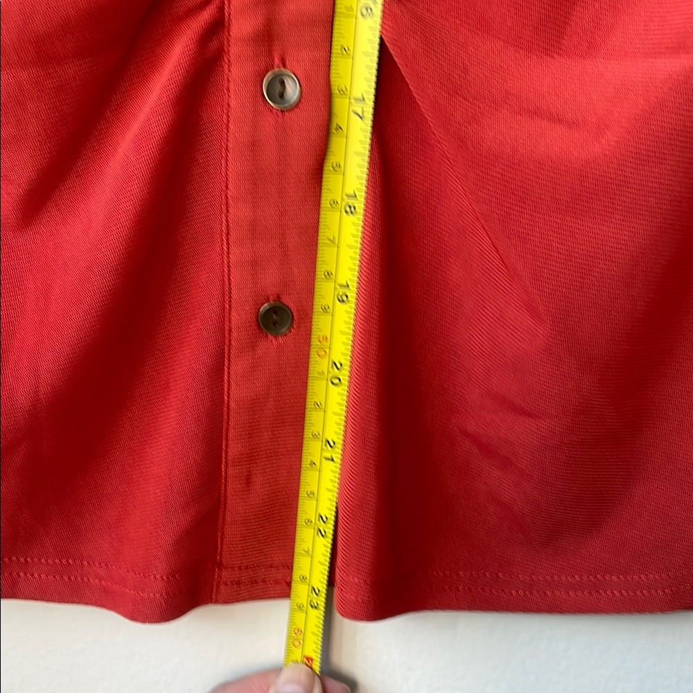 DR2 Ruched Mesh Button Front Shirt Burnt Orange Size M - Picture 6 of 10